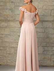 A-Line Bridesmaid Dress Off Shoulder Sleeveless Elegant Floor Length Chiffon with Pleats - RongMoon