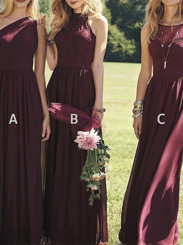 A-Line Bridesmaid Dress One Shoulder Long Sleeve Sexy Floor Length Chiffon with Pleats / Appliques - RongMoon