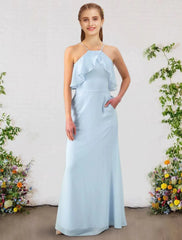 A-Line Bridesmaid Dress Spaghetti Strap Sleeveless Sexy Floor Length Chiffon with Ruffles - RongMoon