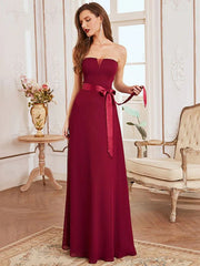 A-Line Bridesmaid Dress Strapless Sleeveless Elegant Floor Length Chiffon with Sash / Ribbon - RongMoon
