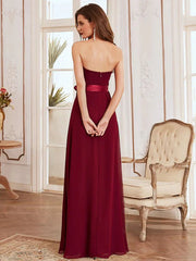 A-Line Bridesmaid Dress Strapless Sleeveless Elegant Floor Length Chiffon with Sash / Ribbon - RongMoon