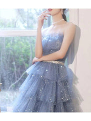 A-Line Bridesmaid Dress Strapless Sleeveless Elegant Knee Length Tulle / Sequined with Sash / Ribbon / Sequin - RongMoon
