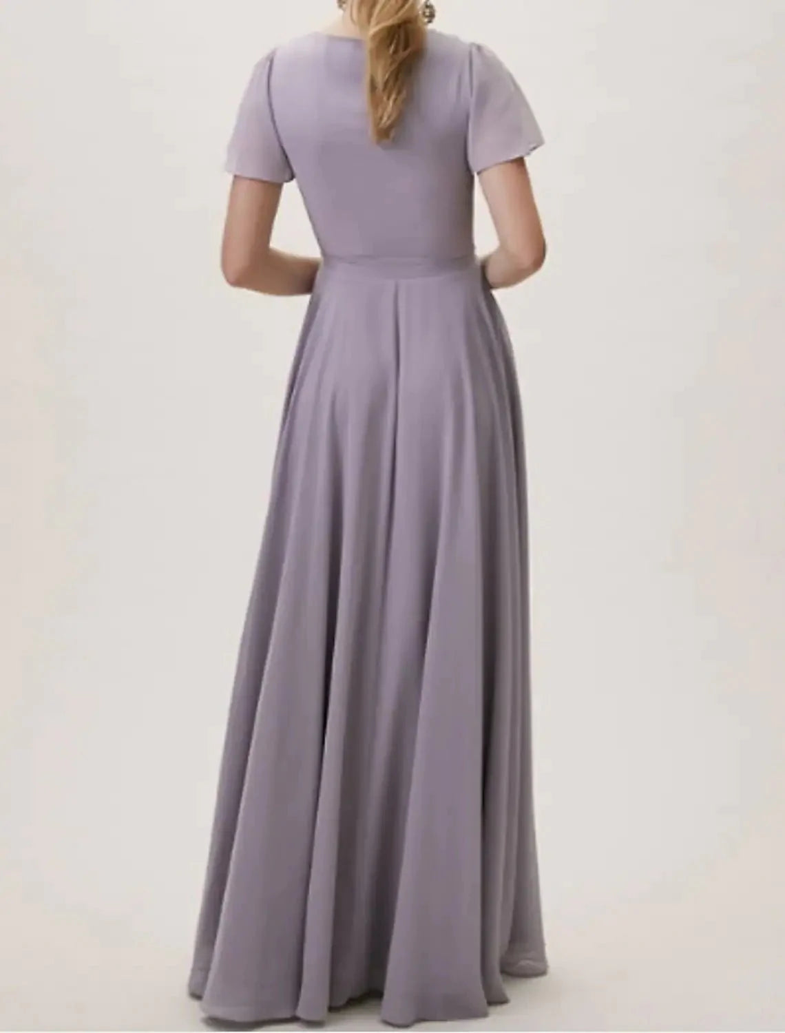 A-Line Bridesmaid Dress V Neck Short Sleeve Elegant Floor Length Chiffon / Lace with Sash / Ribbon / Pleats - RongMoon