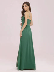 A-Line Bridesmaid Dress V Neck Sleeveless Elegant Floor Length Chiffon with Ruching - RongMoon