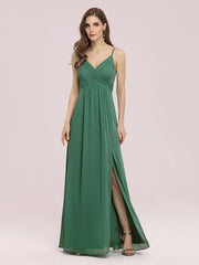 A-Line Bridesmaid Dress V Neck Sleeveless Elegant Floor Length Chiffon with Ruching - RongMoon