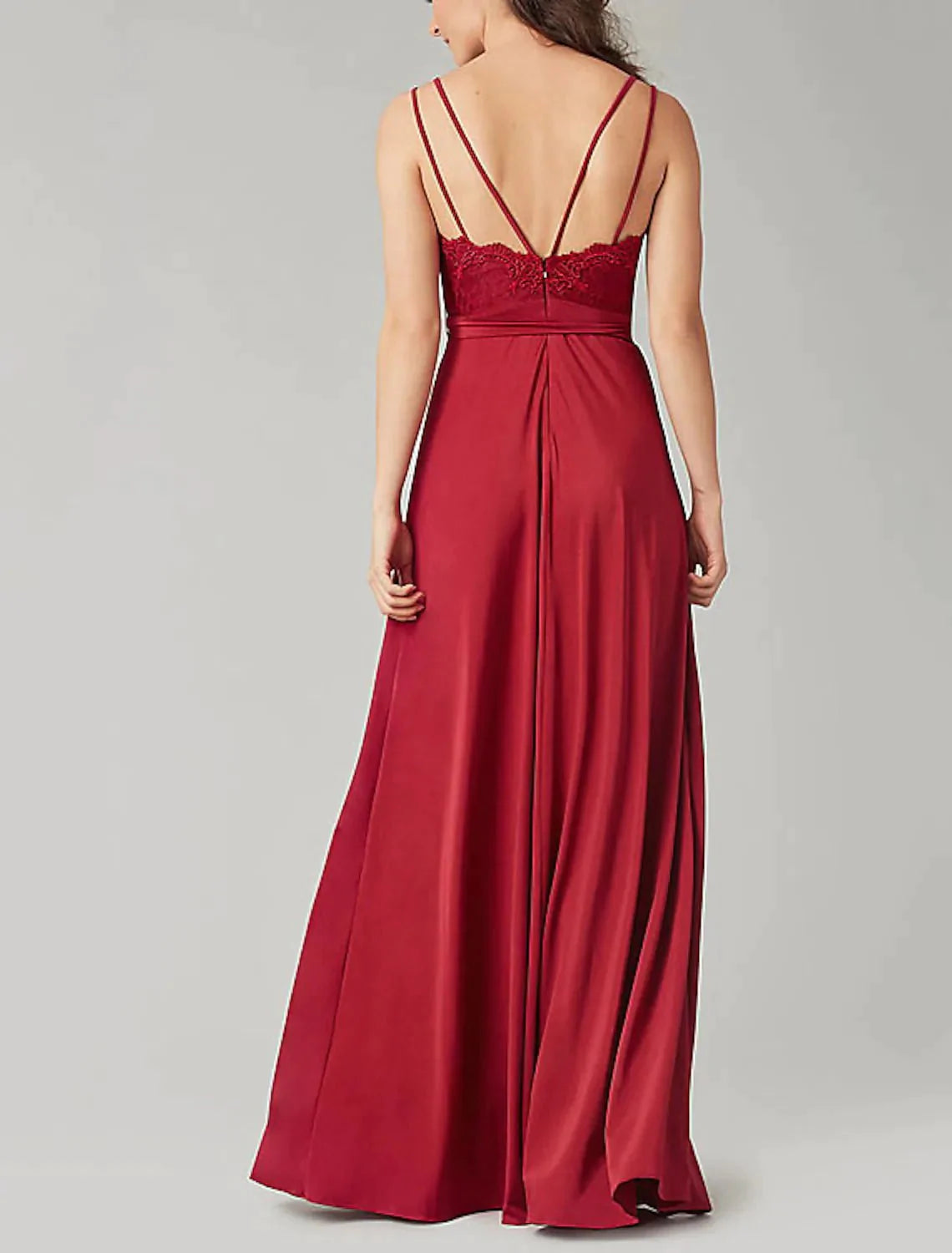 A-Line Bridesmaid Dress V Neck Sleeveless Elegant Floor Length Satin with Pleats - RongMoon