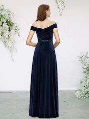 A-Line Bridesmaid Dress V Neck Sleeveless Elegant Floor Length Velvet with Split Front - RongMoon