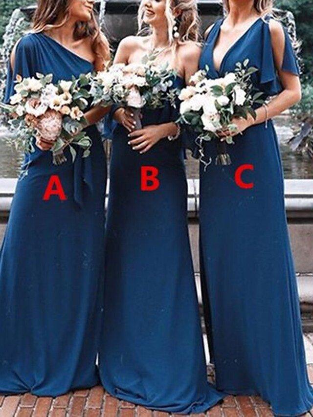 A-Line Bridesmaid Dress V Neck Sleeveless Sexy Floor Length Chiffon with Sash / Ribbon / Solid Color - RongMoon