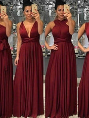 A-Line Bridesmaid Dress V Neck Sleeveless Sexy Floor Length Spandex with Sash / Ribbon / Pleats - RongMoon