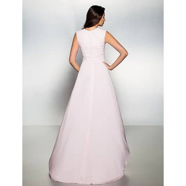 A-Line Floral Dress Formal Evening Asymmetrical Jewel Neck Sleeveless Chiffon with Appliques - RongMoon