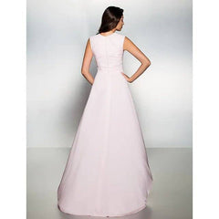 A-Line Floral Dress Formal Evening Asymmetrical Jewel Neck Sleeveless Chiffon with Appliques - RongMoon