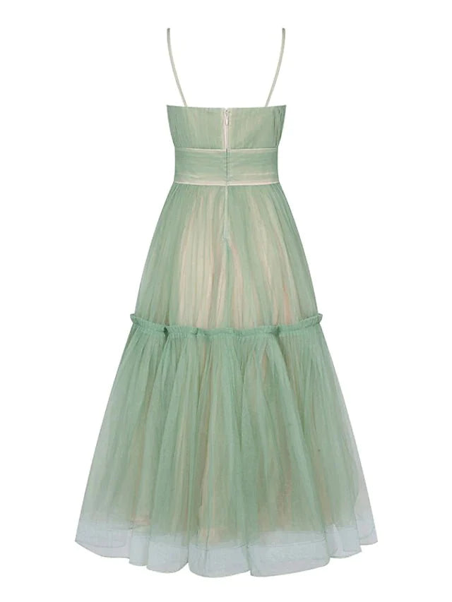 A-Line Minimalist Cute Party Wear Prom Dress Spaghetti Strap Sleeveless Tea Length Tulle with Sash / Ribbon Pure Color - RongMoon