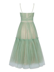A-Line Minimalist Cute Party Wear Prom Dress Spaghetti Strap Sleeveless Tea Length Tulle with Sash / Ribbon Pure Color - RongMoon