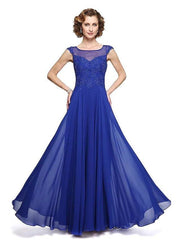 A-Line Mother of the Bride Dress Elegant Jewel Neck Ankle Length Chiffon Lace Sleeveless with Appliques - RongMoon