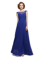 A-Line Mother of the Bride Dress Elegant Jewel Neck Ankle Length Chiffon Lace Sleeveless with Appliques - RongMoon