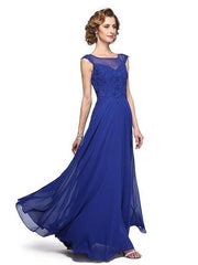 A-Line Mother of the Bride Dress Elegant Jewel Neck Ankle Length Chiffon Lace Sleeveless with Appliques - RongMoon
