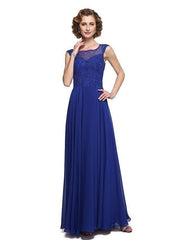 A-Line Mother of the Bride Dress Elegant Jewel Neck Ankle Length Chiffon Lace Sleeveless with Appliques - RongMoon