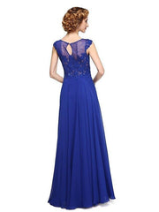 A-Line Mother of the Bride Dress Elegant Jewel Neck Ankle Length Chiffon Lace Sleeveless with Appliques - RongMoon