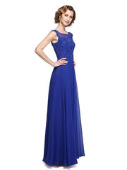 A-Line Mother of the Bride Dress Elegant Jewel Neck Ankle Length Chiffon Lace Sleeveless with Appliques - RongMoon