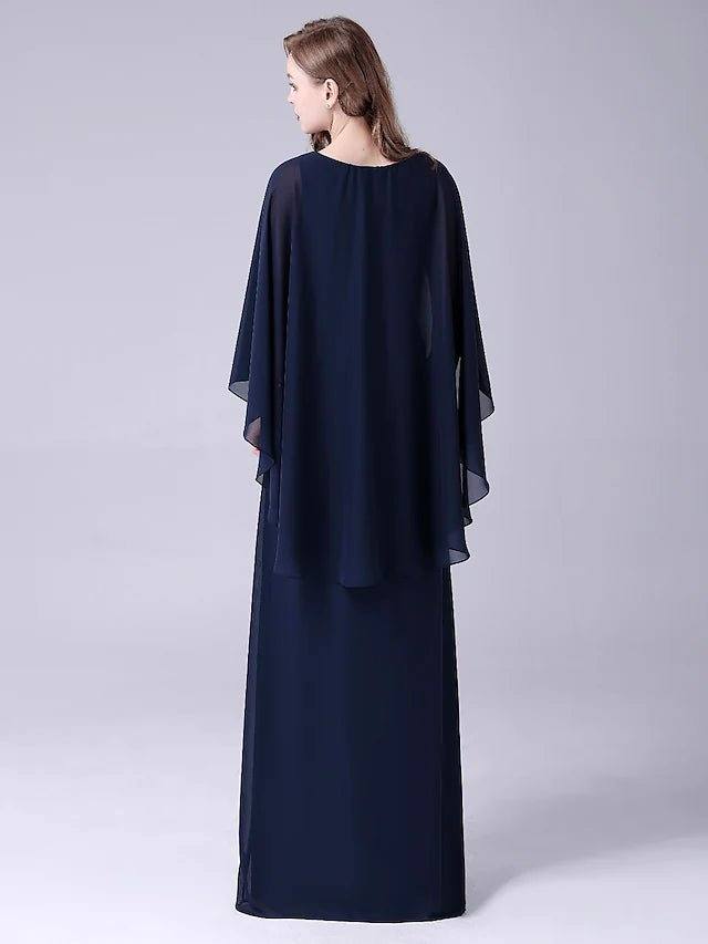 A-Line Mother of the Bride Dress Elegant Sweet Jewel Neck Floor Length Chiffon Sleeveless with Crystals Draping - RongMoon