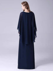 A-Line Mother of the Bride Dress Elegant Sweet Jewel Neck Floor Length Chiffon Sleeveless with Crystals Draping - RongMoon