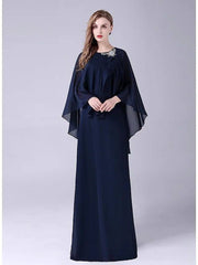 A-Line Mother of the Bride Dress Elegant Sweet Jewel Neck Floor Length Chiffon Sleeveless with Crystals Draping - RongMoon