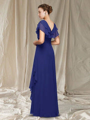 A-Line Mother of the Bride Dress Elegant V Neck Floor Length Chiffon Sleeveless with Ruched Ruffles Crystal Brooch - RongMoon