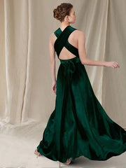 A-Line Mother of the Bride Dress Elegant V Neck Floor Length Velvet Sleeveless with Pleats Ruched - RongMoon