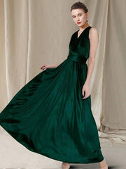 A-Line Mother of the Bride Dress Elegant V Neck Floor Length Velvet Sleeveless with Pleats Ruched - RongMoon