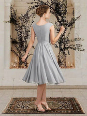 A-Line Mother of the Bride Dress Elegant Wrap Included Jewel Neck Tea Length Chiffon Sleeveless with Crystal Brooch Side-Draped - RongMoon