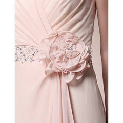A-Line Mother of the Bride Dress Floral V Neck Sweep / Brush Train Chiffon Sleeveless with Criss Cross Beading Ruffles - RongMoon