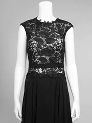 A-Line Mother of the Bride Dress Jewel Neck Floor Length Chiffon Lace Sleeveless with Lace - RongMoon