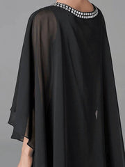 A-Line Mother of the Bride Dress Plus Size Elegant Jewel Neck Floor Length Chiffon Sleeveless with Beading - RongMoon