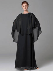 A-Line Mother of the Bride Dress Plus Size Elegant Jewel Neck Floor Length Chiffon Sleeveless with Beading - RongMoon