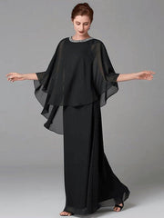 A-Line Mother of the Bride Dress Plus Size Elegant Jewel Neck Floor Length Chiffon Sleeveless with Beading - RongMoon