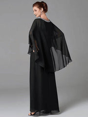 A-Line Mother of the Bride Dress Plus Size Elegant Jewel Neck Floor Length Chiffon Sleeveless with Beading - RongMoon