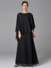 A-Line Mother of the Bride Dress Plus Size Elegant Jewel Neck Floor Length Chiffon Sleeveless with Beading - RongMoon