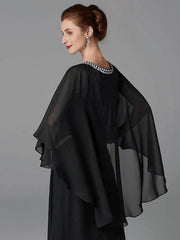 A-Line Mother of the Bride Dress Plus Size Elegant Jewel Neck Floor Length Chiffon Sleeveless with Beading - RongMoon