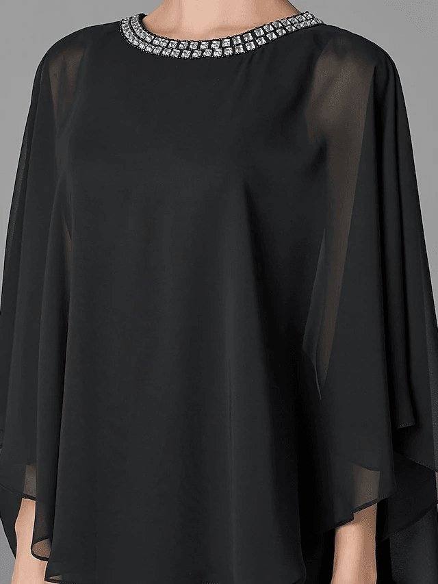 A-Line Mother of the Bride Dress Plus Size Elegant Jewel Neck Floor Length Chiffon Sleeveless with Beading - RongMoon