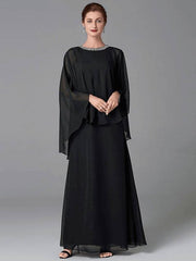 A-Line Mother of the Bride Dress Plus Size Elegant Jewel Neck Floor Length Chiffon Sleeveless with Beading - RongMoon