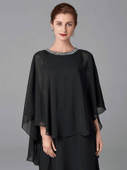 A-Line Mother of the Bride Dress Plus Size Elegant Jewel Neck Floor Length Chiffon Sleeveless with Beading - RongMoon