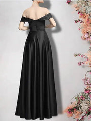 A-Line Mother of the Bride Dress Plus Size Elegant Strapless Floor Length Satin Half Sleeve with Pleats Ruched - RongMoon