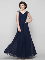 A-Line Mother of the Bride Dress See Through V Neck Ankle Length Chiffon Lace Sleeveless with Lace Criss Cross - RongMoon