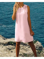 A-Line Mother of the Bride Dress Simple Elegant Jewel Neck Knee Length Chiffon Sleeveless with Flower - RongMoon