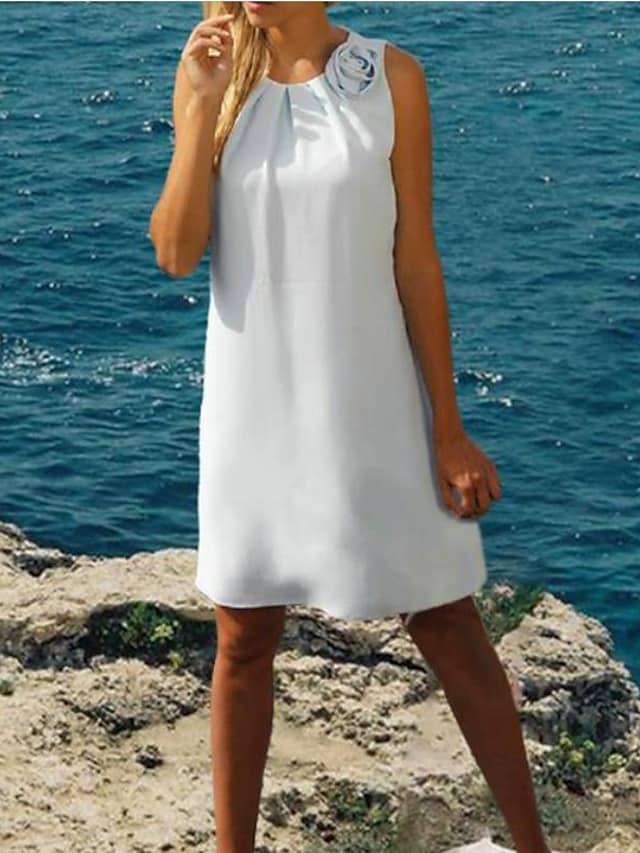 A-Line Mother of the Bride Dress Simple Elegant Jewel Neck Knee Length Chiffon Sleeveless with Flower - RongMoon