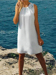 A-Line Mother of the Bride Dress Simple Elegant Jewel Neck Knee Length Chiffon Sleeveless with Flower - RongMoon