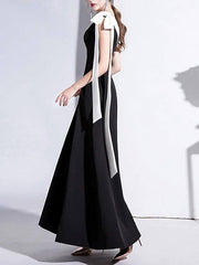 A-Line Mother of the Bride Dress Simple Elegant Off Shoulder Ankle Length Stretch Fabric Short Sleeve with Bow(s) - RongMoon