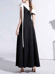 A-Line Mother of the Bride Dress Simple Elegant Off Shoulder Ankle Length Stretch Fabric Short Sleeve with Bow(s) - RongMoon