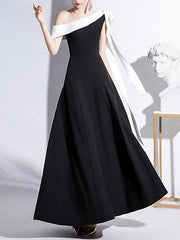 A-Line Mother of the Bride Dress Simple Elegant Off Shoulder Ankle Length Stretch Fabric Short Sleeve with Bow(s) - RongMoon