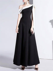 A-Line Mother of the Bride Dress Simple Elegant Off Shoulder Ankle Length Stretch Fabric Short Sleeve with Bow(s) - RongMoon